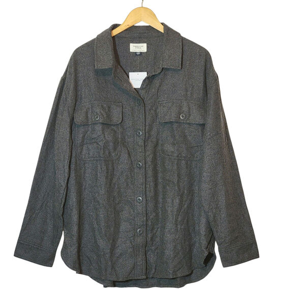American Eagle Gray Oversized Shacket Button Down Soft Cozy Fall Layering  L - Picture 1 of 12